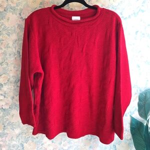 Vintage Womens Large Sweater Bobbie Brooks Roll Collar Chunky Cable Knit USA Red